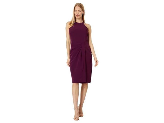 Vince Camuto Side Tuck Halter Bodycon Dress in Stretch Crepe (Plum) Women's Dress Product Image