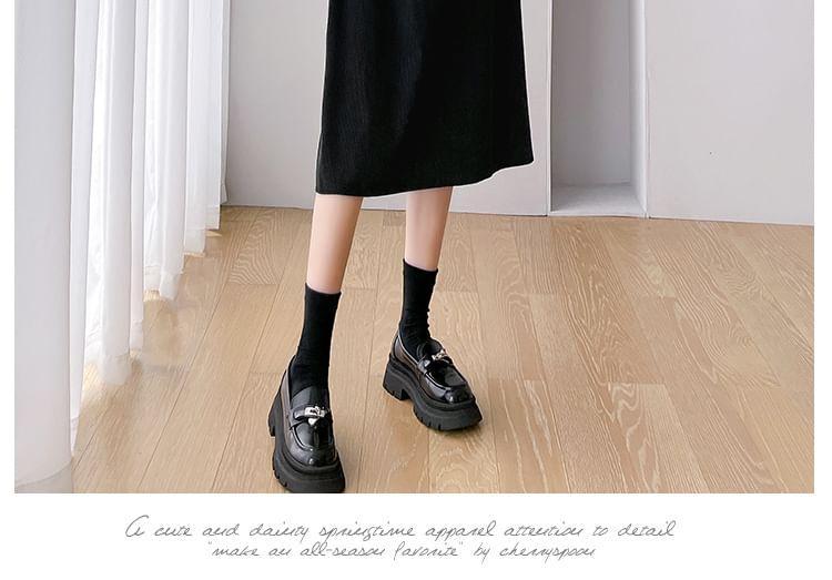 Maternity Mock Neck Plain Ribbed Sweater / Midi Dungaree Dress / Set Product Image