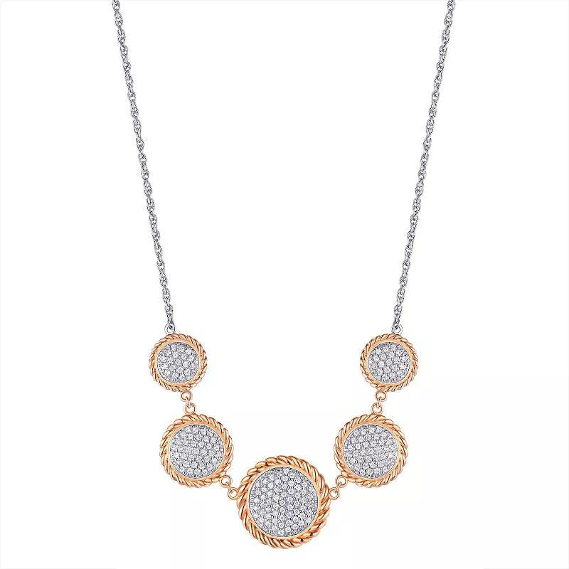 Forever Radiant Sterling Silver Two-Tone Cubic Zirconia Disc Necklace, Womens Two Tone Product Image