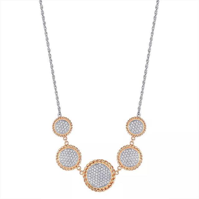 Forever Radiant Sterling Silver Two-Tone Cubic Zirconia Disc Necklace, Womens White Product Image