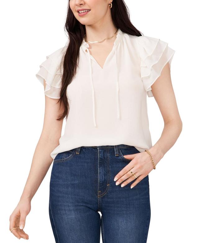 1.STATE Flutter Sleeve Split Neck Chiffon Blouse Product Image