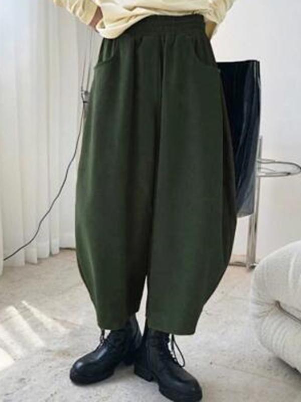 Harem Pants Wide Leg Elasticity Solid Color Split-Joint Pants Trousers Product Image