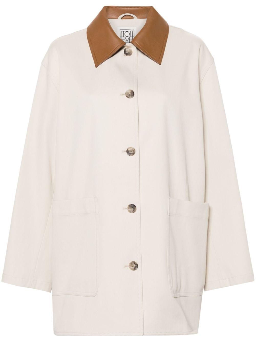 contrasting-collar twill shirt jacket Product Image