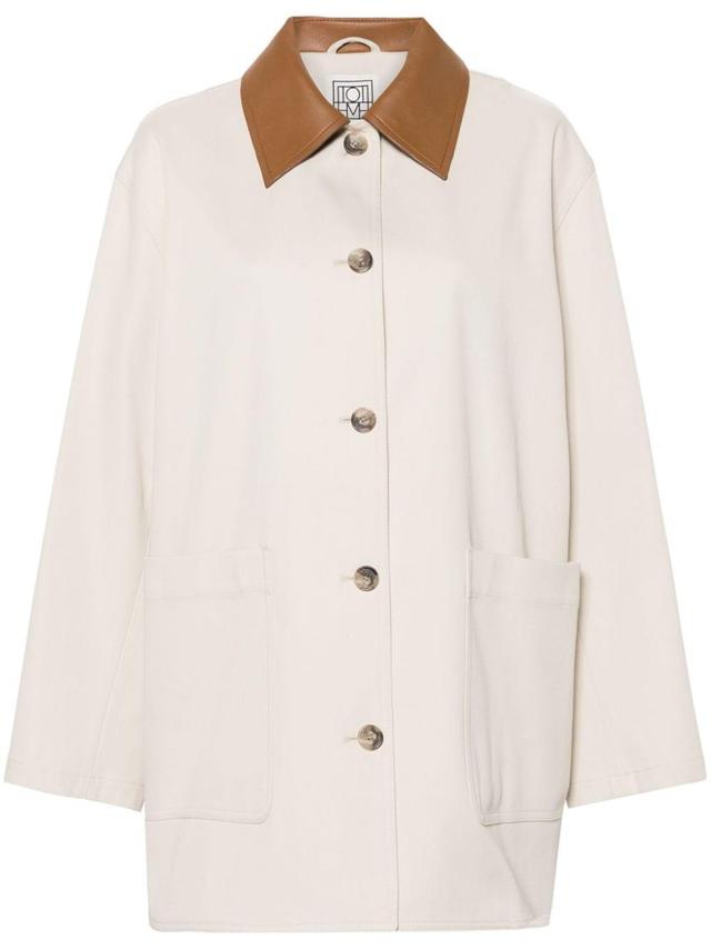 contrasting-collar twill shirt jacket Product Image