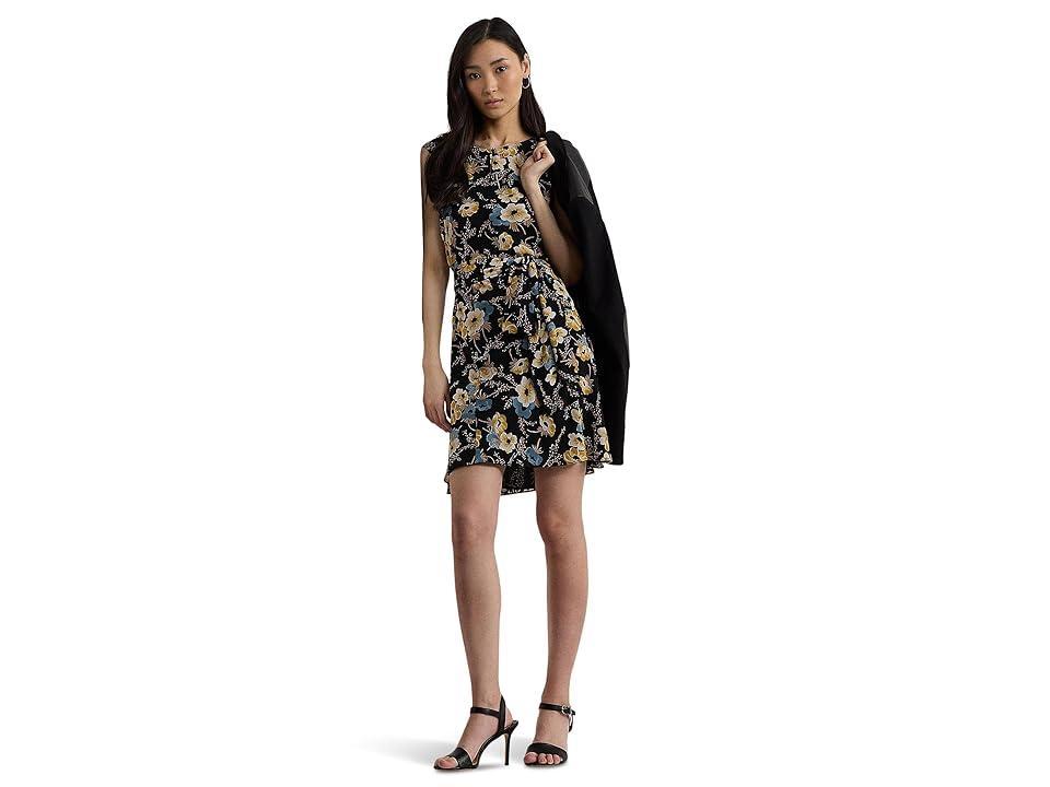 LAUREN Ralph Lauren Floral Bubble Crepe Cap-Sleeve Dress Multi) Women's Dress Product Image