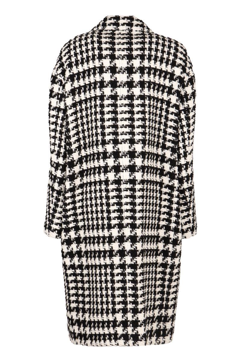 Black And White Coat With All-over Check Motiv In Wool Blend Product Image