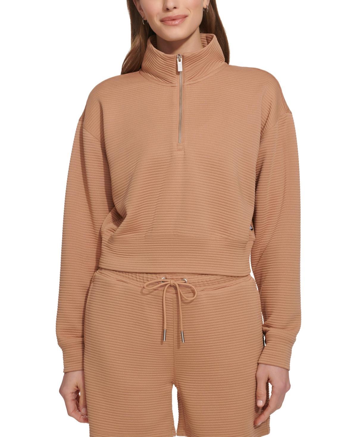 Dkny Sport Womens Zip-Neck Ribbed Knit Sweatshirt Product Image