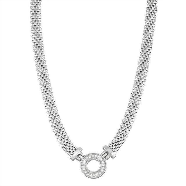 Cubic Zirconia Sterling Silver Mesh Necklace, Womens White Product Image