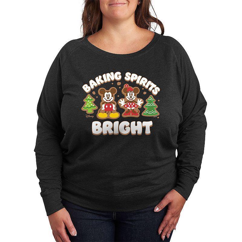 Disneys Mickey & Minnie Mouse Plus Size Baking Spirits Bright Lightweight French Terry Sweatshirt, Girls Grey Heather Product Image