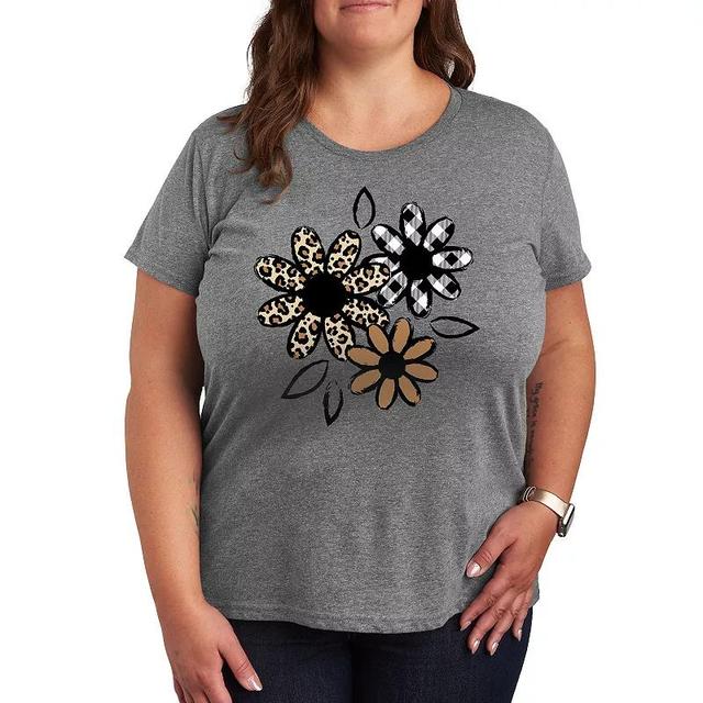 Plus Patterned Flowers Graphic Tee, Womens Grey Gray Product Image