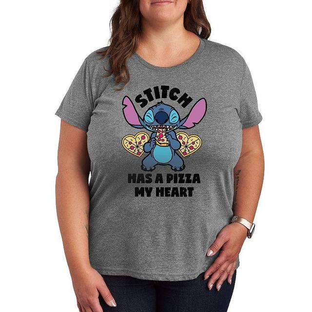 Disneys Lilo & Stitch Plus Pizza My Heart Graphic Tee, Womens Grey Gray Product Image