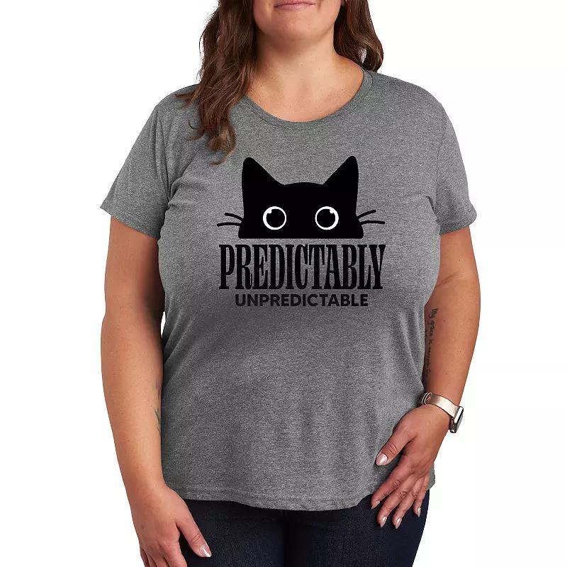 Plus Predictably Unpredictable Cat Graphic Tee, Womens Grey Gray Product Image