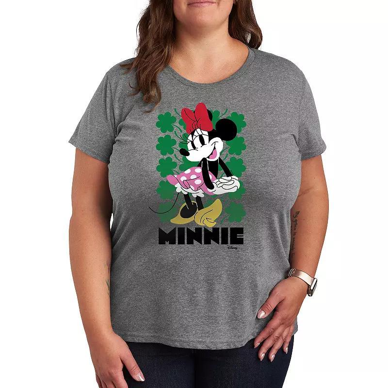 Disneys Minnie Mouse Plus Clover Grid Graphic Tee, Womens Grey Gray Product Image