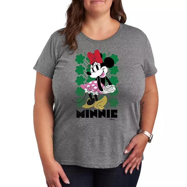 Disneys Minnie Mouse Plus Clover Grid Graphic Tee, Womens Med Grey Product Image