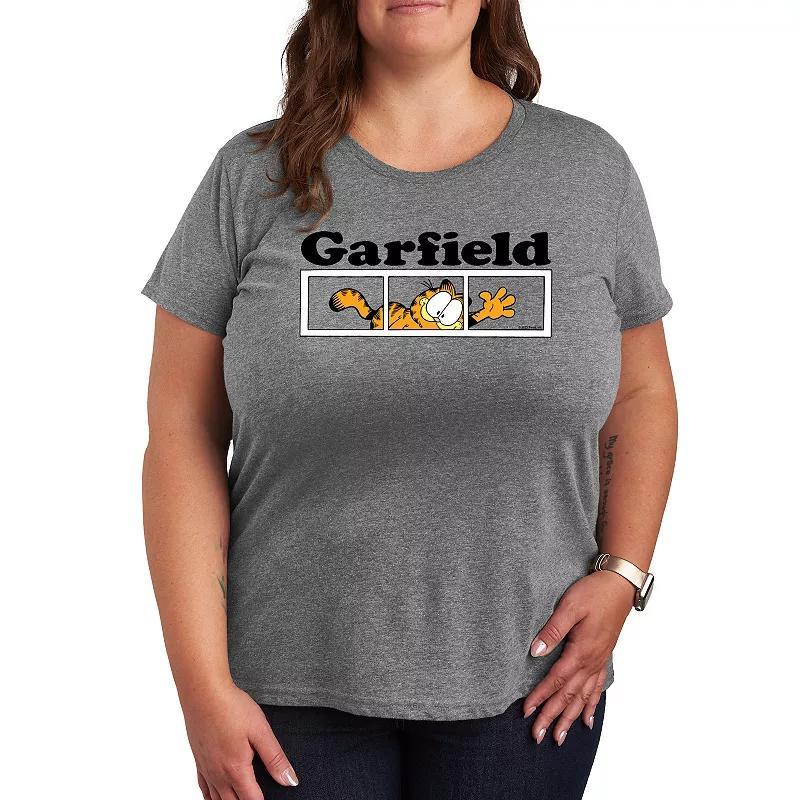 Plus Garfield Panel Logo Graphic Tee, Womens Grey Gray Product Image