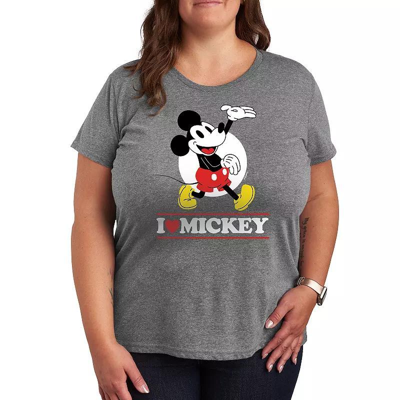 Disneys Mickey Mouse Plus Size I Love Mickey Graphic Tee, Womens Grey Gray Product Image