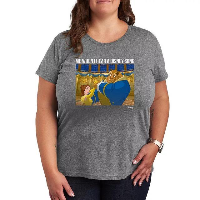 Disneys Beauty and the Besty Plus When I Hear Disney Song Meme Graphic Tee, Womens Grey Gray Product Image