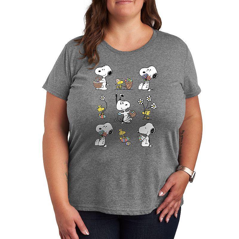 Hybrid  Peanuts Womens Tee Shirts HEATHER - Heather Gray Peanuts Spring Snoopy & Woodstock Relaxed-Fit Tee - Women & Plus Product Image