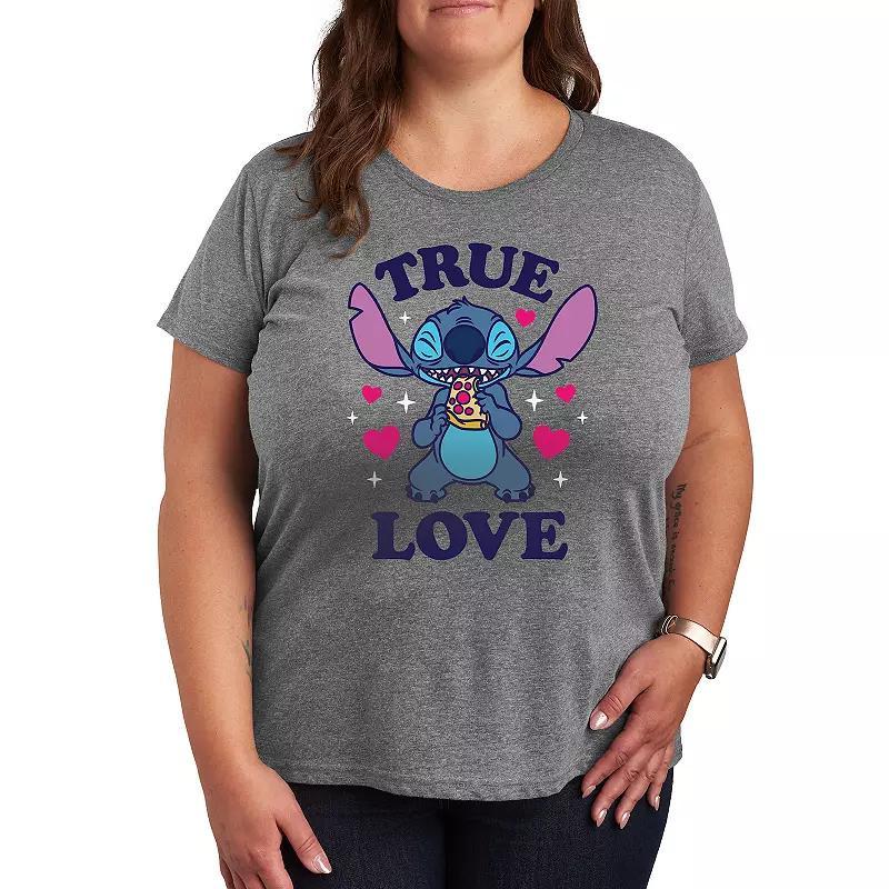 Disneys Lilo & Stitch Plus True Love Pizza Graphic Tee, Womens Grey Gray Product Image