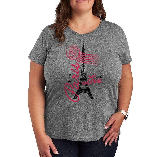 Plus Size Paris Love Postmark Graphic Tee, Womens Grey Gray Product Image