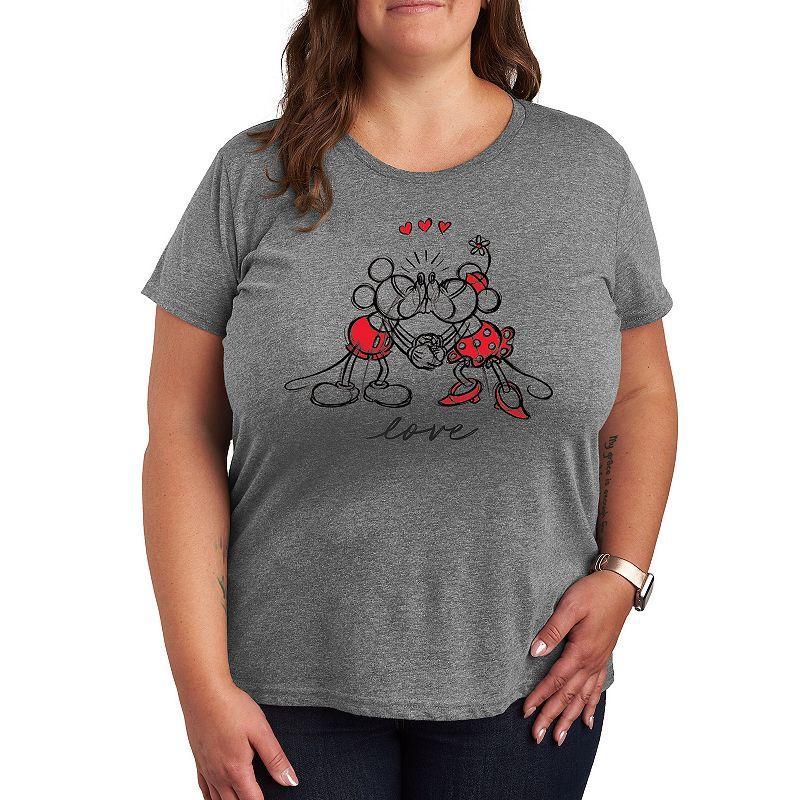 Plus Size Disney Mickey Minnie Love Sketch Graphic Tee, Womens Med Grey Product Image