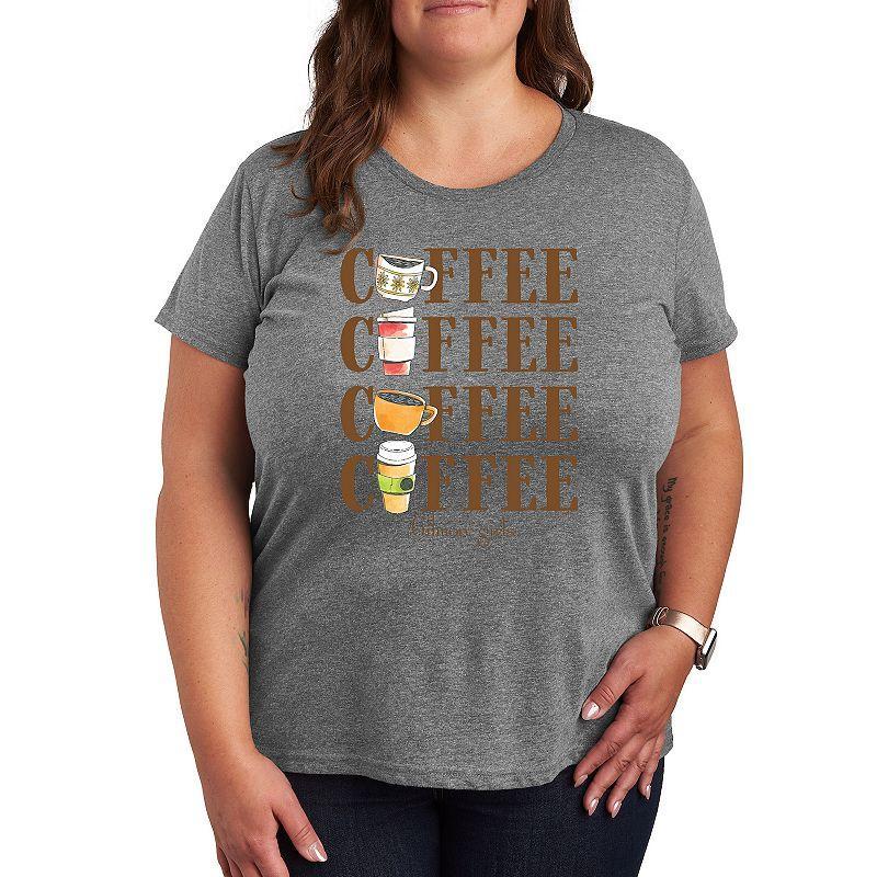 Plus Gilmore Girls Coffee Repeated Graphic Tee, Womens Grey Gray Product Image