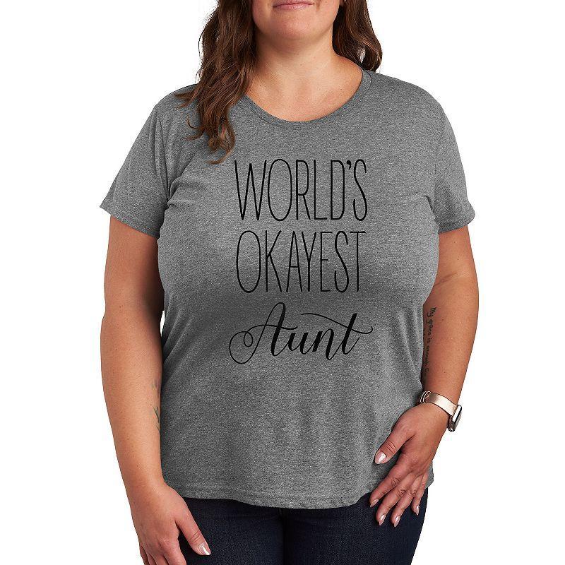 Plus Worlds Okayest Aunt Graphic Tee, Womens Grey Gray Product Image