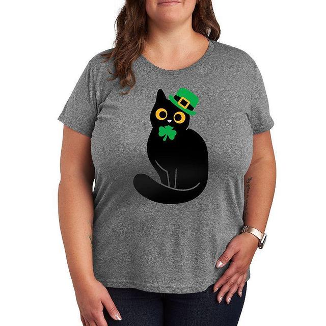 Plus Black Cat Holding Clover Graphic Tee, Womens Product Image