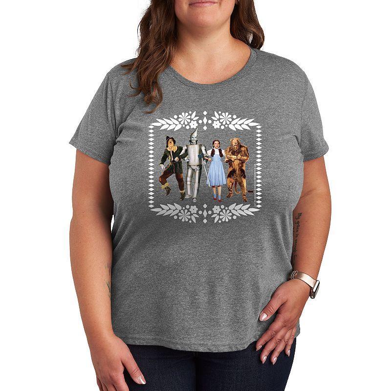 Plus Wizard of Oz Group Graphic Tee, Womens Grey Blue Product Image