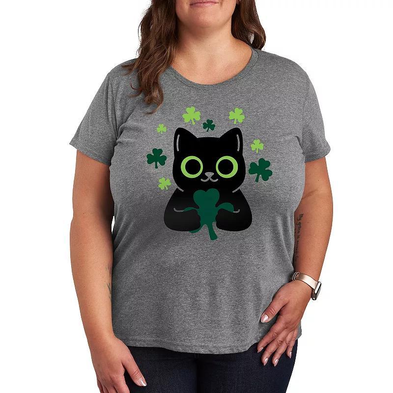 Plus Cat with Shamrocks Graphic Tee, Womens Product Image