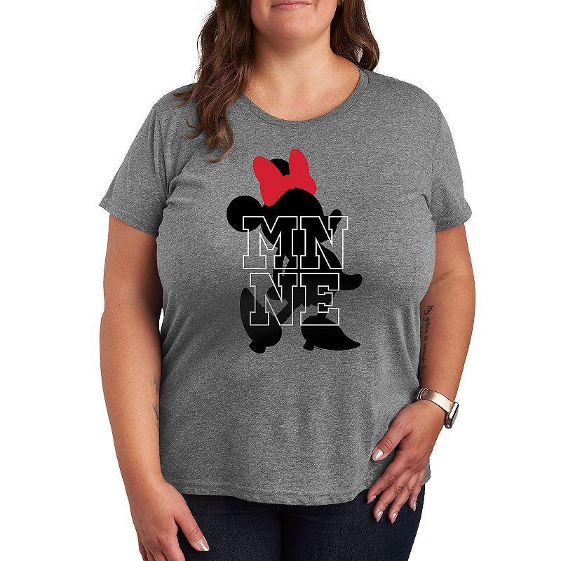 Disneys Minnie Mouse Plus Silhouette Graphic Tee, Womens Grey Gray Product Image