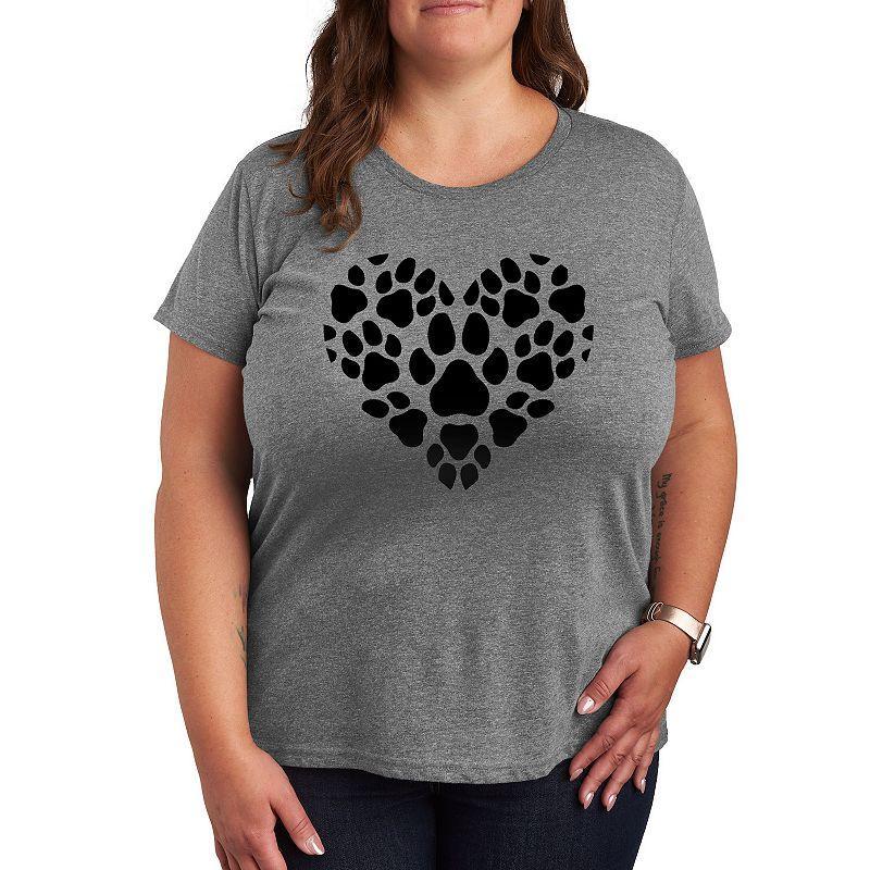 Plus Pawprint Heart Graphic Tee, Womens Med Grey Product Image