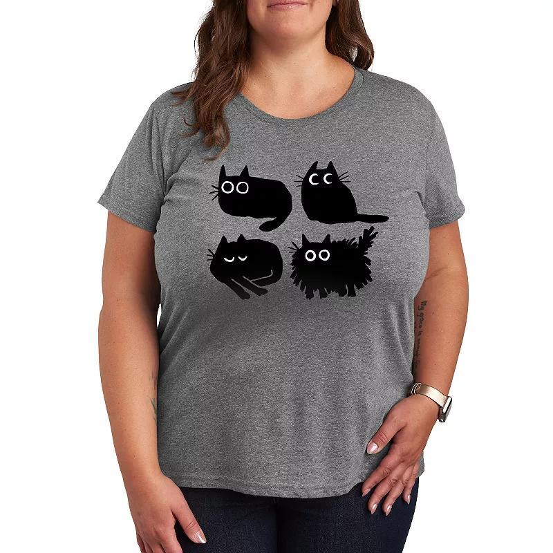 Womens Sketched Black Cats Graphic Tee Dark Grey Product Image