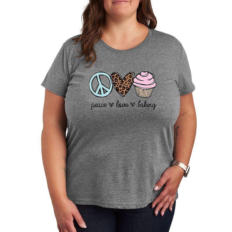 Plus Peace Love Baking Graphic Tee, Womens Beig/Green Product Image