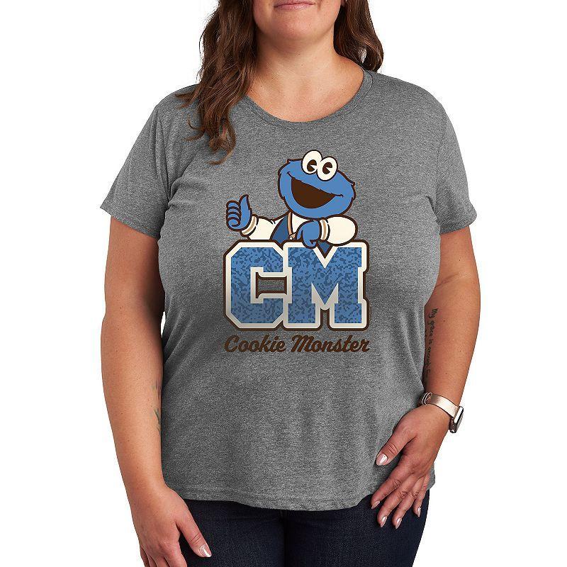 Plus Sesame Street Cookie Collegiate Graphic Tee, Womens Grey Gray Product Image