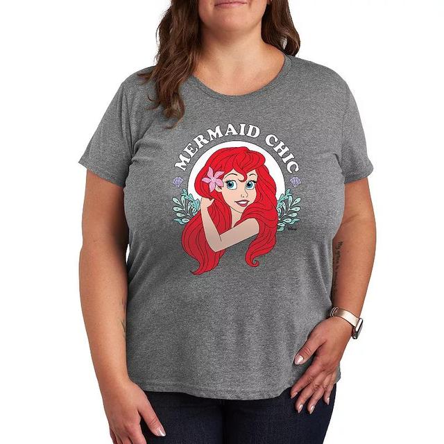 Disney Princess Ariel Plus Mermaid Chic Graphic Tee, Womens Grey Blue Product Image