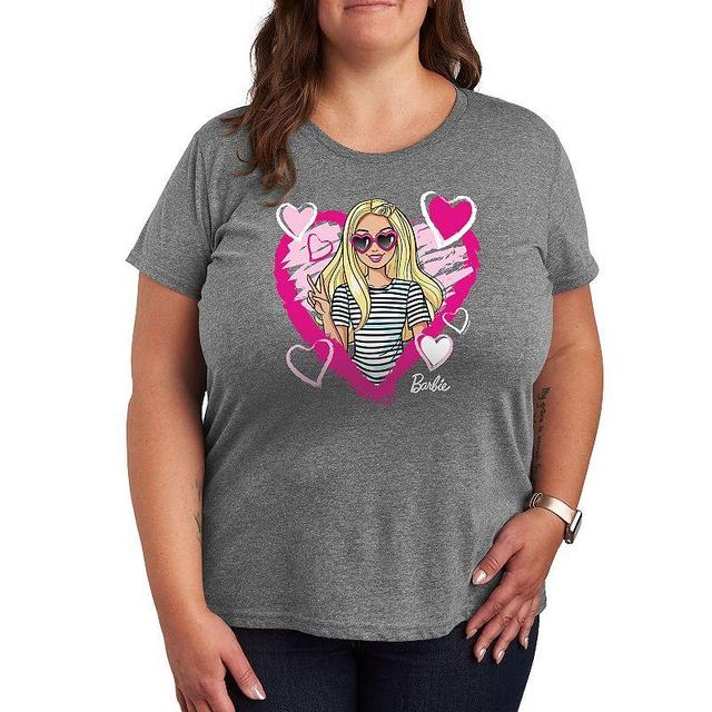 Plus Size Barbie Sketchy Hearts Barbie Graphic Tee, Womens Grey Gray Product Image