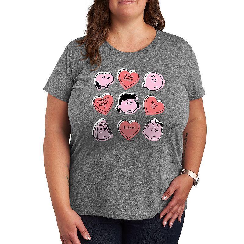 Plus Peanuts Candy Heart Grid Graphic Tee, Womens Grey Gray Product Image