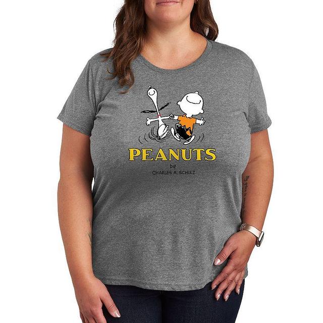 Plus Peanuts Charlie Snoopy Logo Graphic Tee, Womens Med Blue Product Image