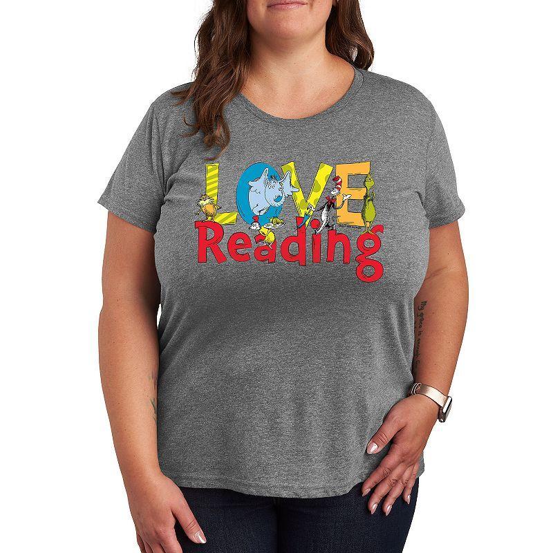 Plus Dr. Seuss Love Reading Graphic Tee, Womens Grey Gray Product Image