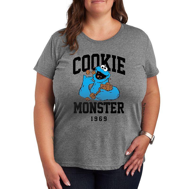 Plus Sesame Street Cookie Monster Graphic Tee, Womens Beig/Green Product Image