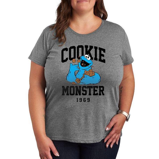 Plus Sesame Street Cookie Monster Graphic Tee, Womens Beig/Green Product Image