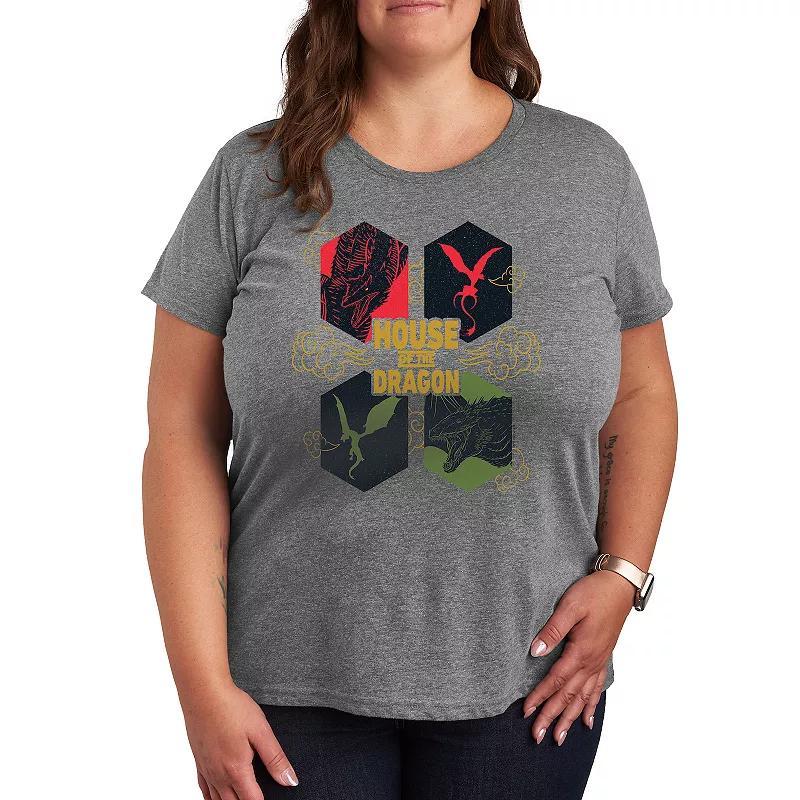 Plus House of the Dragon Dragon Icon Grid Graphic Tee, Womens Grey Gray Product Image