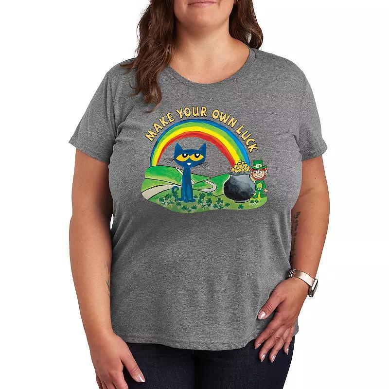 Plus Pete the Cat Pete Leprechaun Pot Of Gold Graphic Tee, Womens Grey Gray Product Image