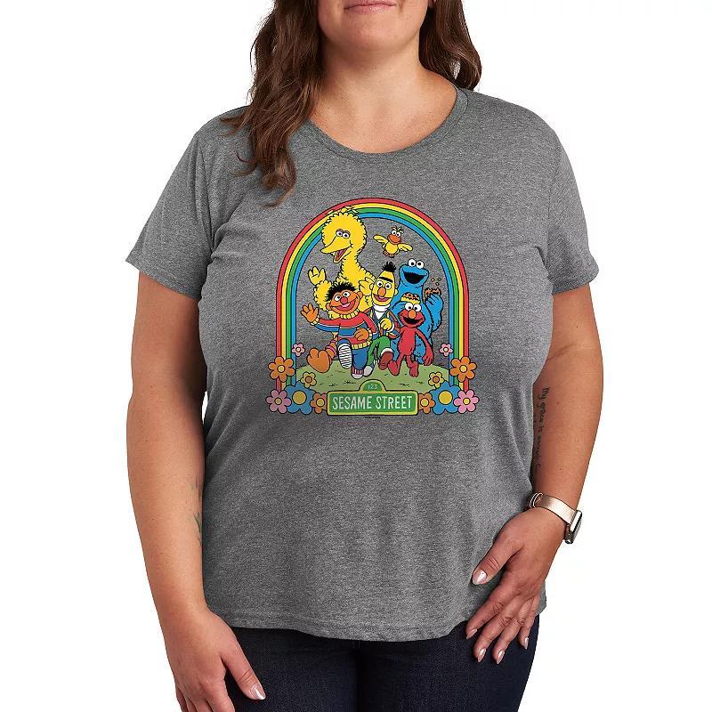 Plus Sesame Street Rainbow Graphic Tee, Womens Grey Gray Product Image