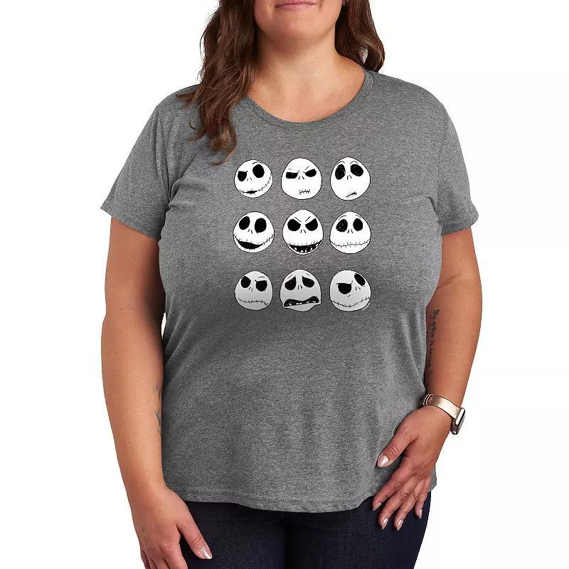 Disneys Nightmare Before Christmas Plus Jack Faces Graphic Tee, Womens Grey Gray Product Image