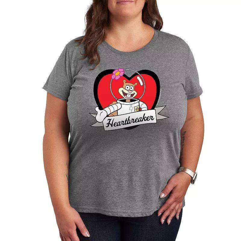 Plus Size SpongeBob Squarepants Sandy Heartbreaker Graphic Tee, Womens Grey Gray Product Image