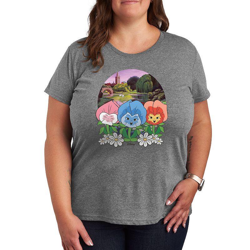 Disneys Alice in Wonderland Plus Flower Row Graphic Tee, Womens Grey Gray Product Image