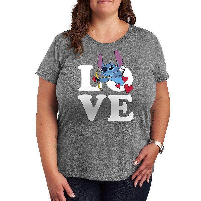 Disneys Lilo & Stitch Plus Love Cupid Graphic Tee, Womens Grey Gray Product Image