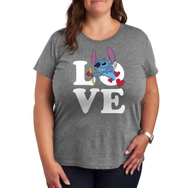 Disneys Lilo & Stitch Plus Love Cupid Graphic Tee, Womens Grey Gray Product Image